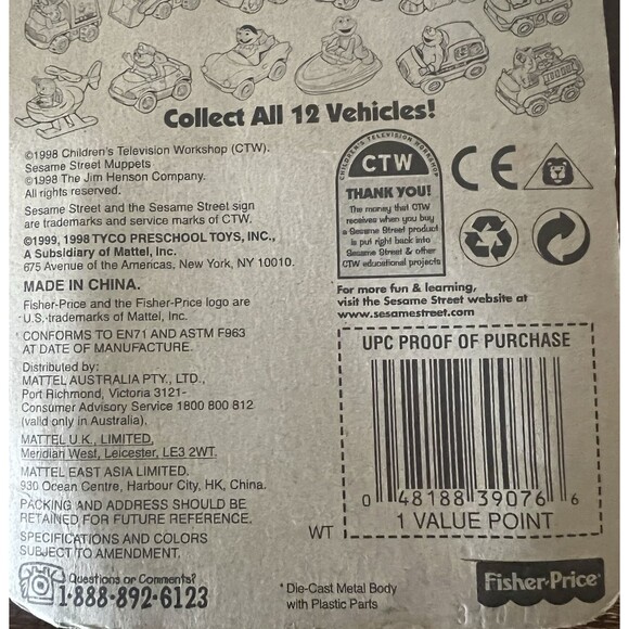 Fisher Price 1998 Sesame Street Count's Mobile Die-Cast Vehicle NIP - Picture 7 of 8